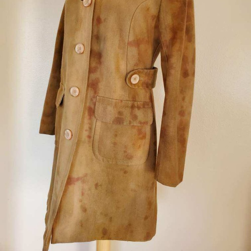 Wool trench pea coat camo brown tan beige green 6 8 10 small M camel dyed jacket - Picture 9 of 11